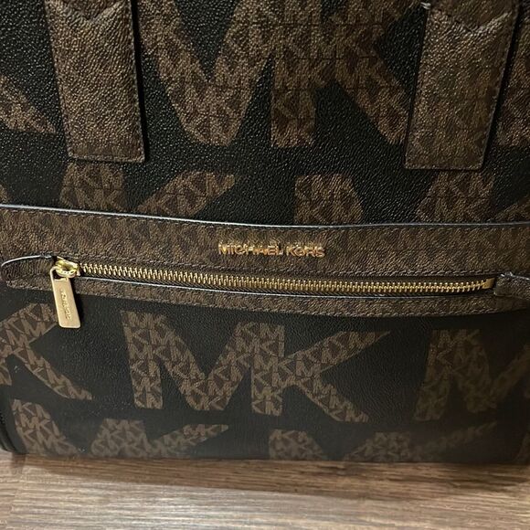 🖤 Michael Kors Kenly Black and Brown Signature Print Tote Bag - Picture 6 of 15